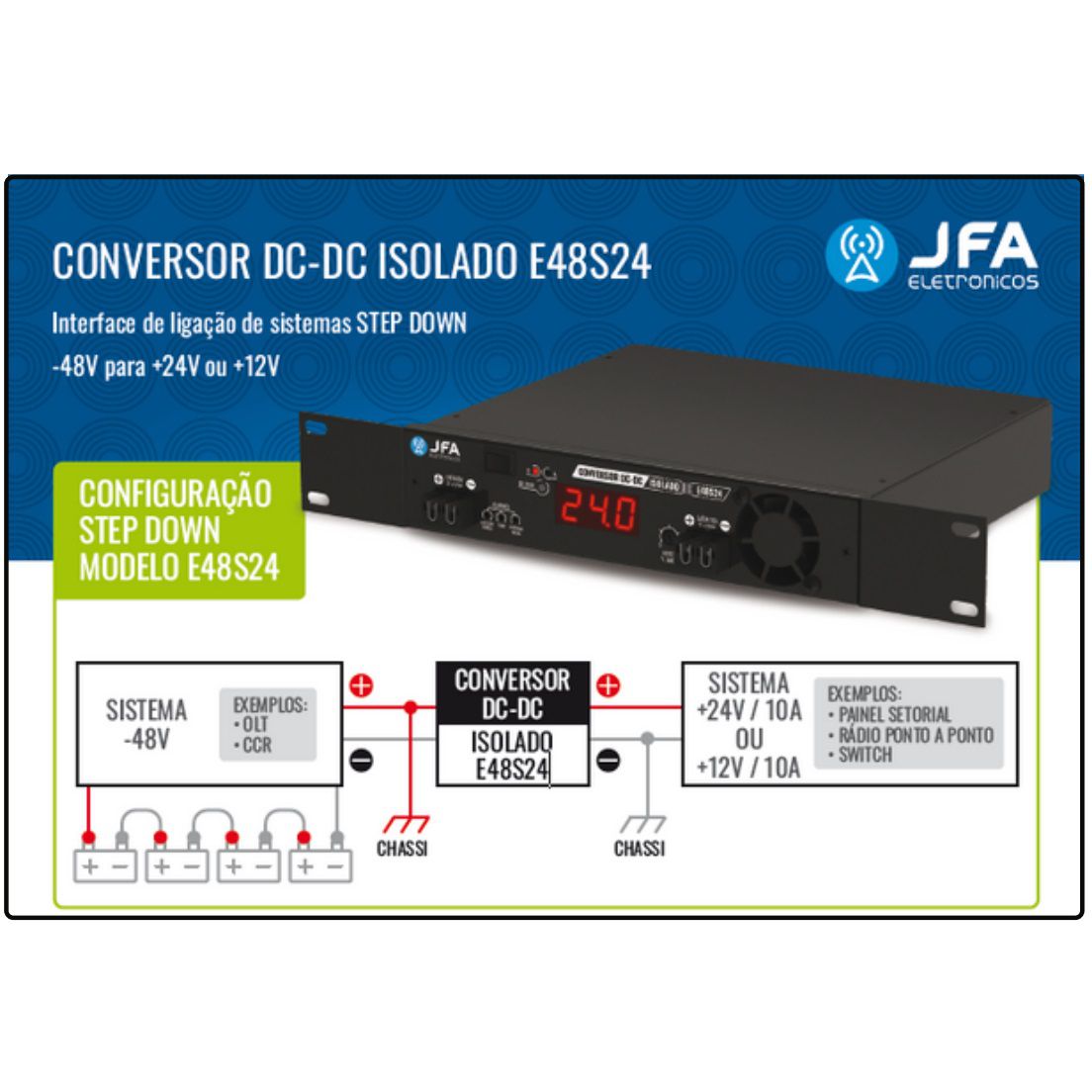 CONVERSOR DC DC ISOLADO E48V/S24V JFA
