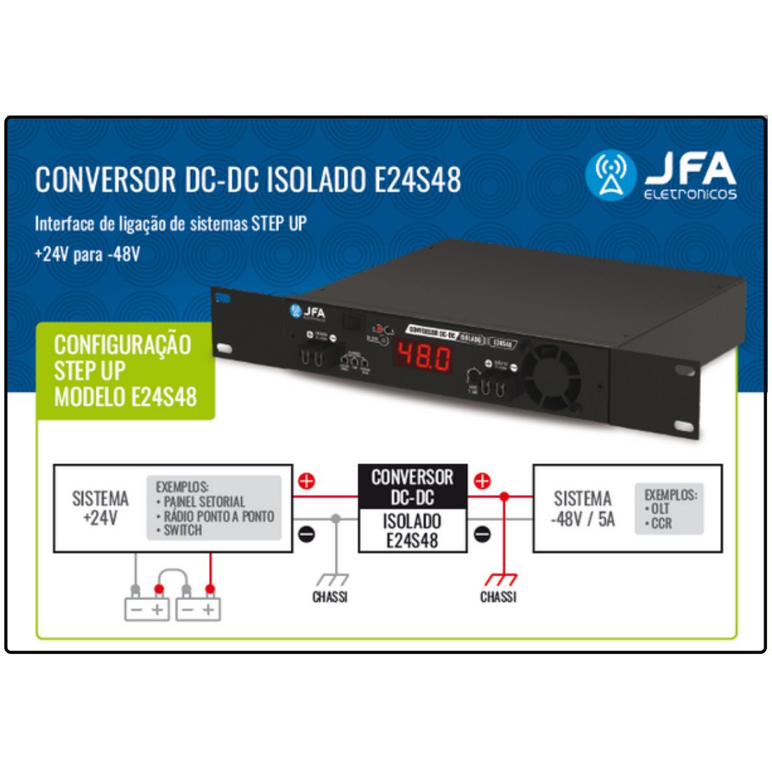 CONVERSOR DC DC ISOLADO E24V/ S48V / 5A JFA