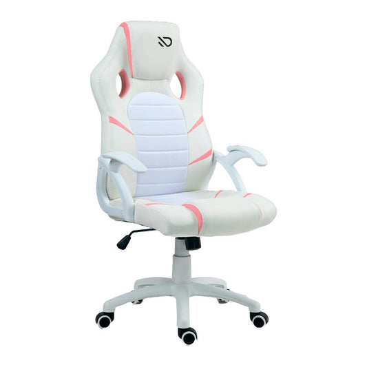 CADEIRA GAMER DX9002 BRANCO C/ DET. EM ROSA DUEX