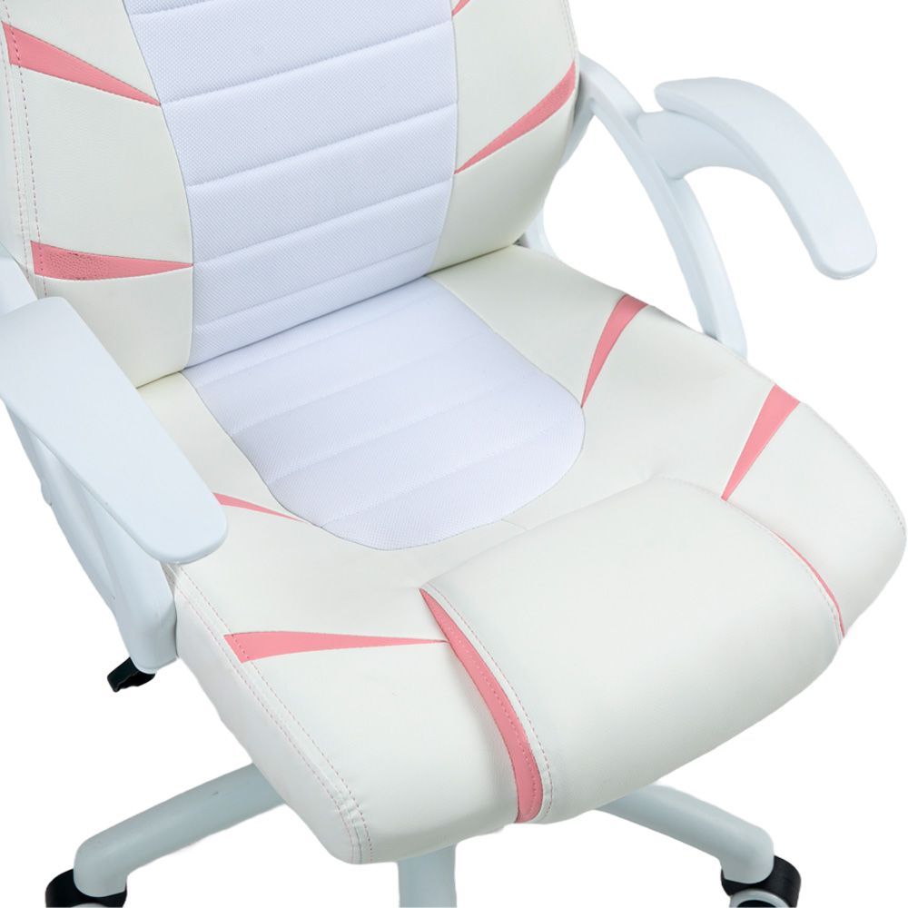 CADEIRA GAMER DX9002 BRANCO C/ DET. EM ROSA DUEX