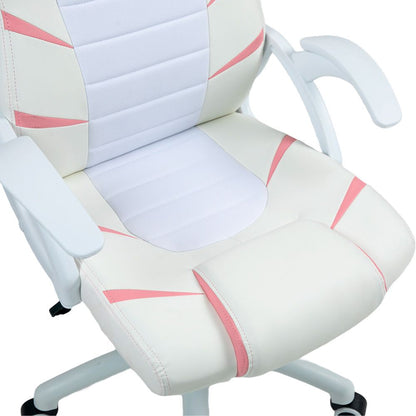 CADEIRA GAMER DX9002 BRANCO C/ DET. EM ROSA DUEX