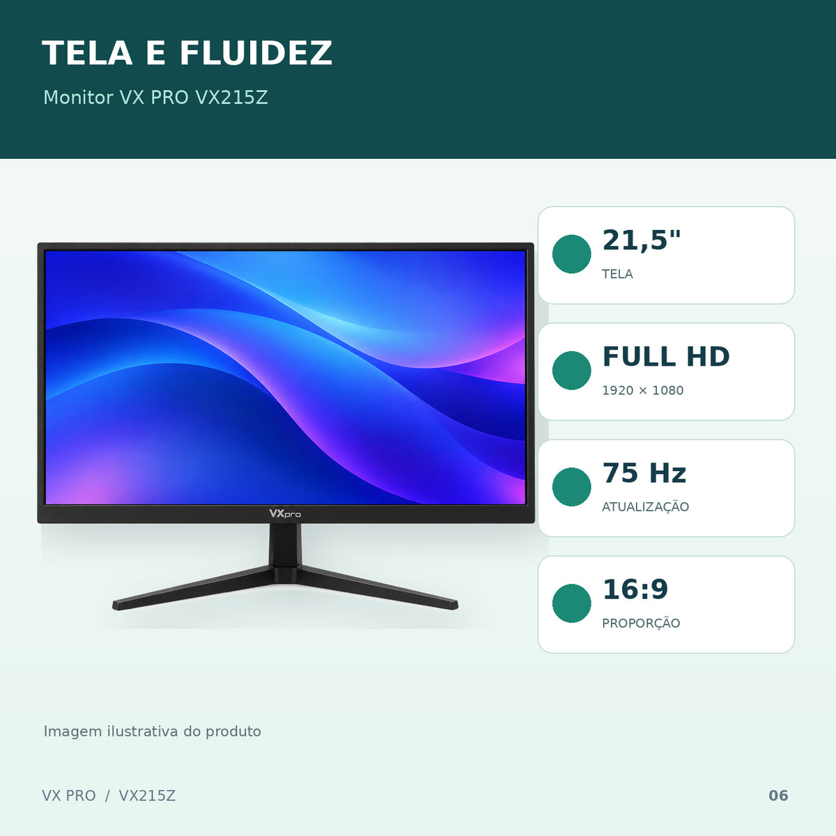 MONITOR 21,5'' LED 1VGA+2HDMI VX215Z 75HZ VX PRO