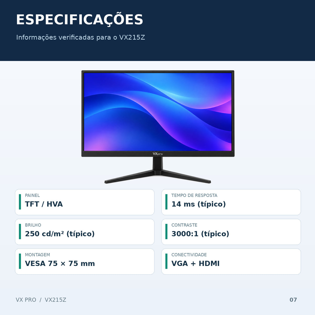 MONITOR 21,5'' LED 1VGA+2HDMI VX215Z 75HZ VX PRO