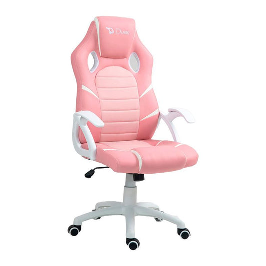 CADEIRA GAMER DX9002 ROSA C/ DET. EM BRANCO DUEX